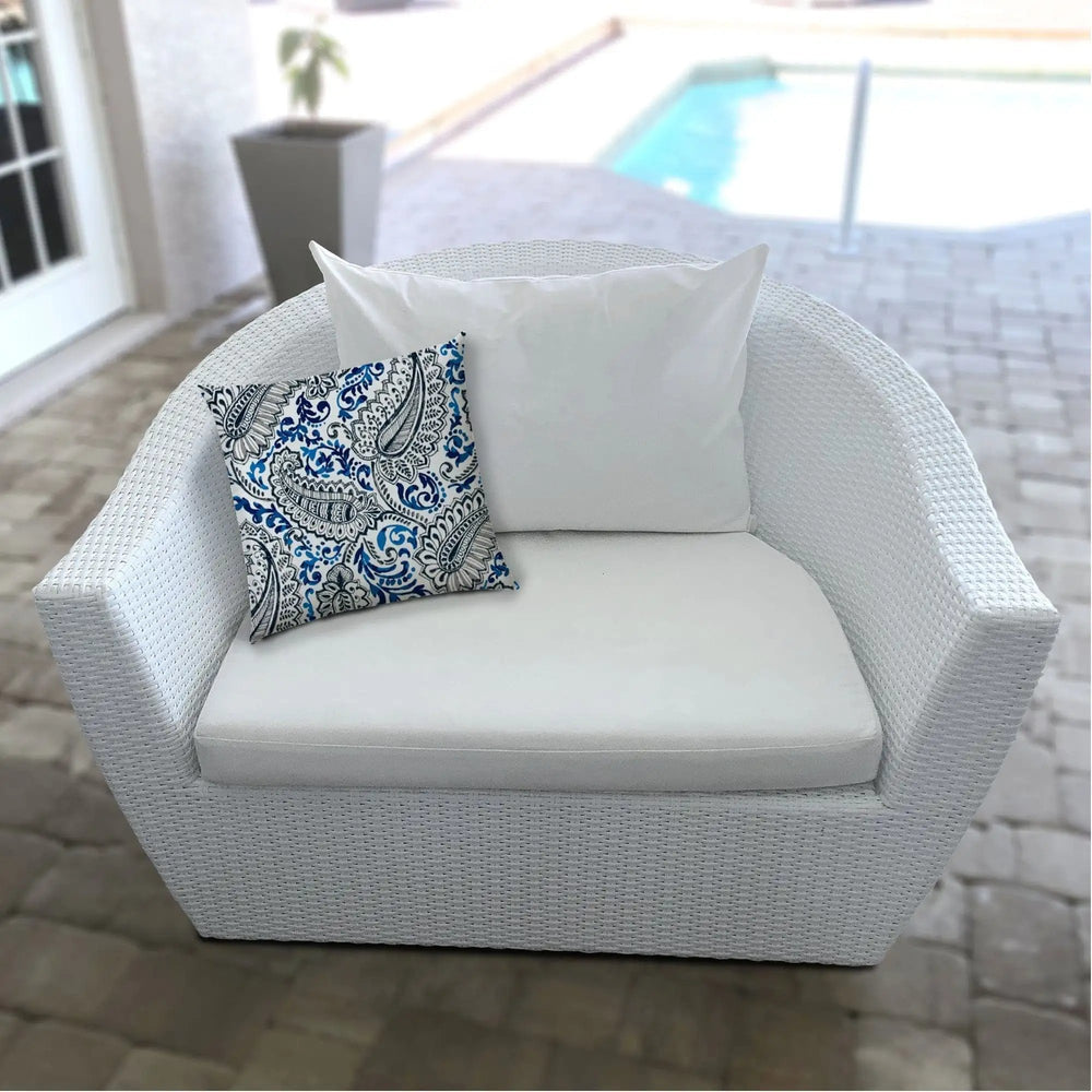 20" X 20" White And Blue Blown Seam Paisley Throw Indoor Outdoor Pillow - Homeroots - Flyclothing LLC