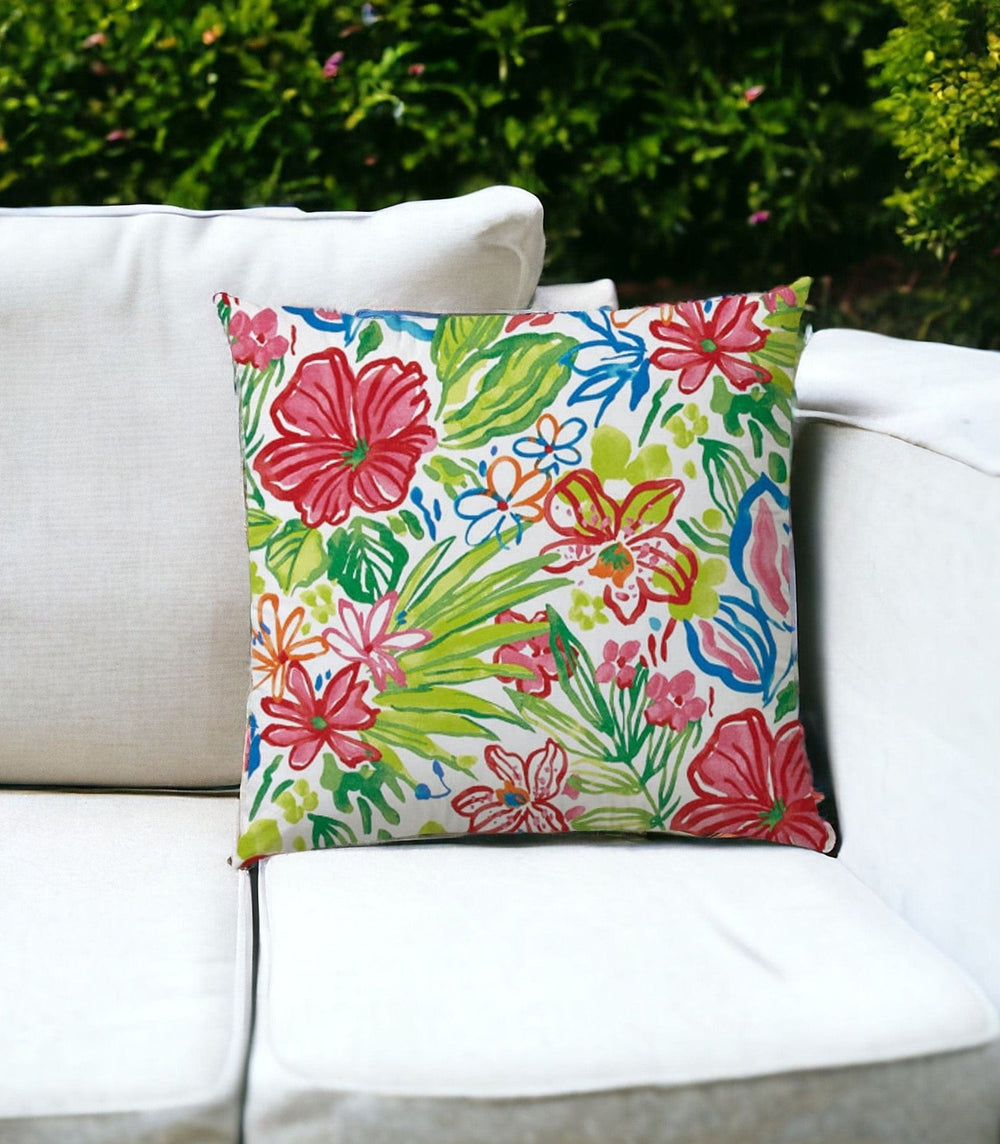 20" Green and White Floral Indoor Outdoor Throw Pillow Cover and Insert - Homeroots - Flyclothing LLC