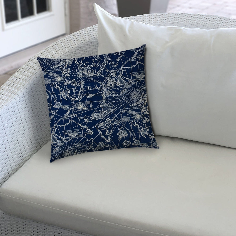 20" X 20" Navy Blue Blown Seam Indoor Outdoor Throw Pillow - Homeroots