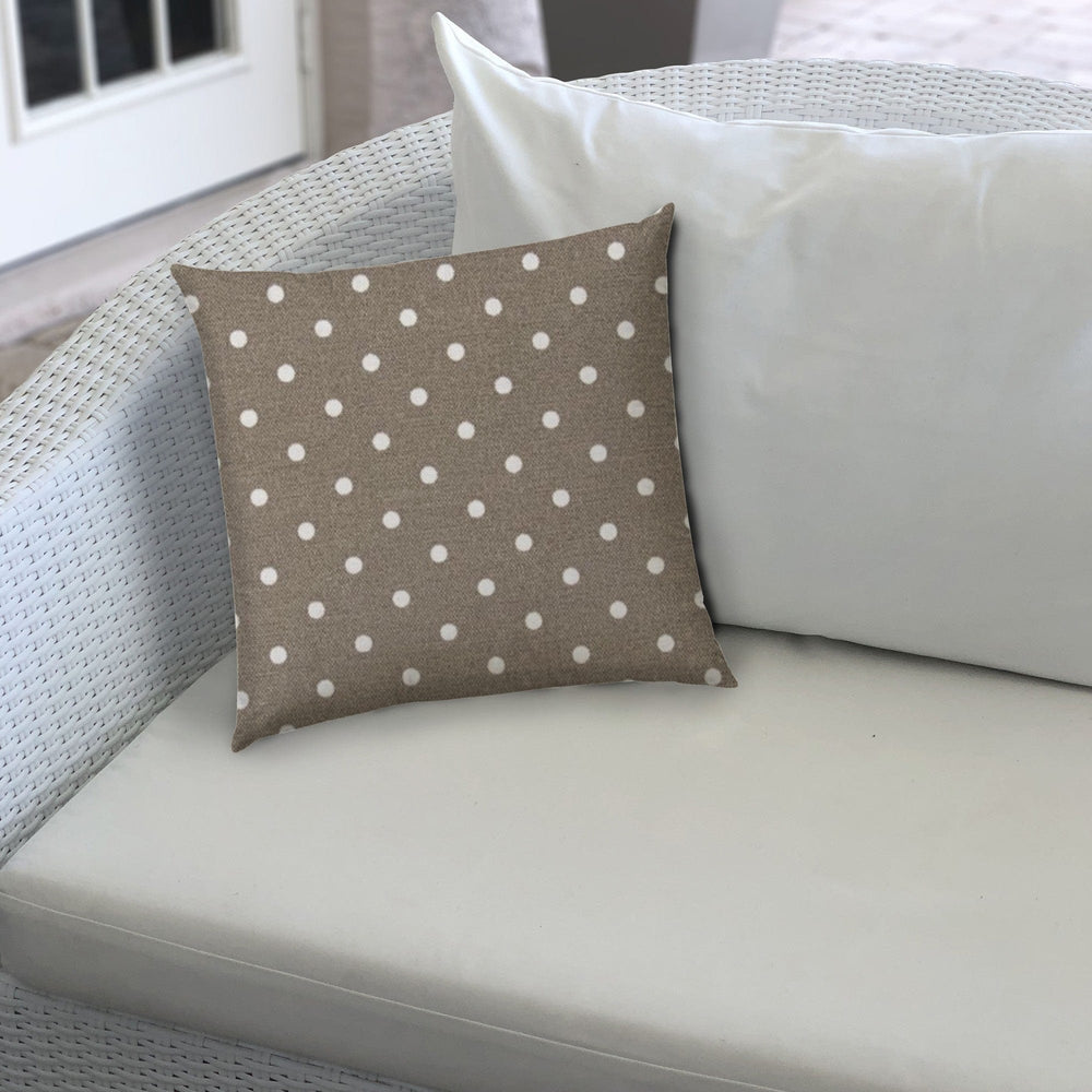 20" X 20" Taupe And White Blown Seam Polka Dots Throw Indoor Outdoor Pillow - Homeroots - Flyclothing LLC