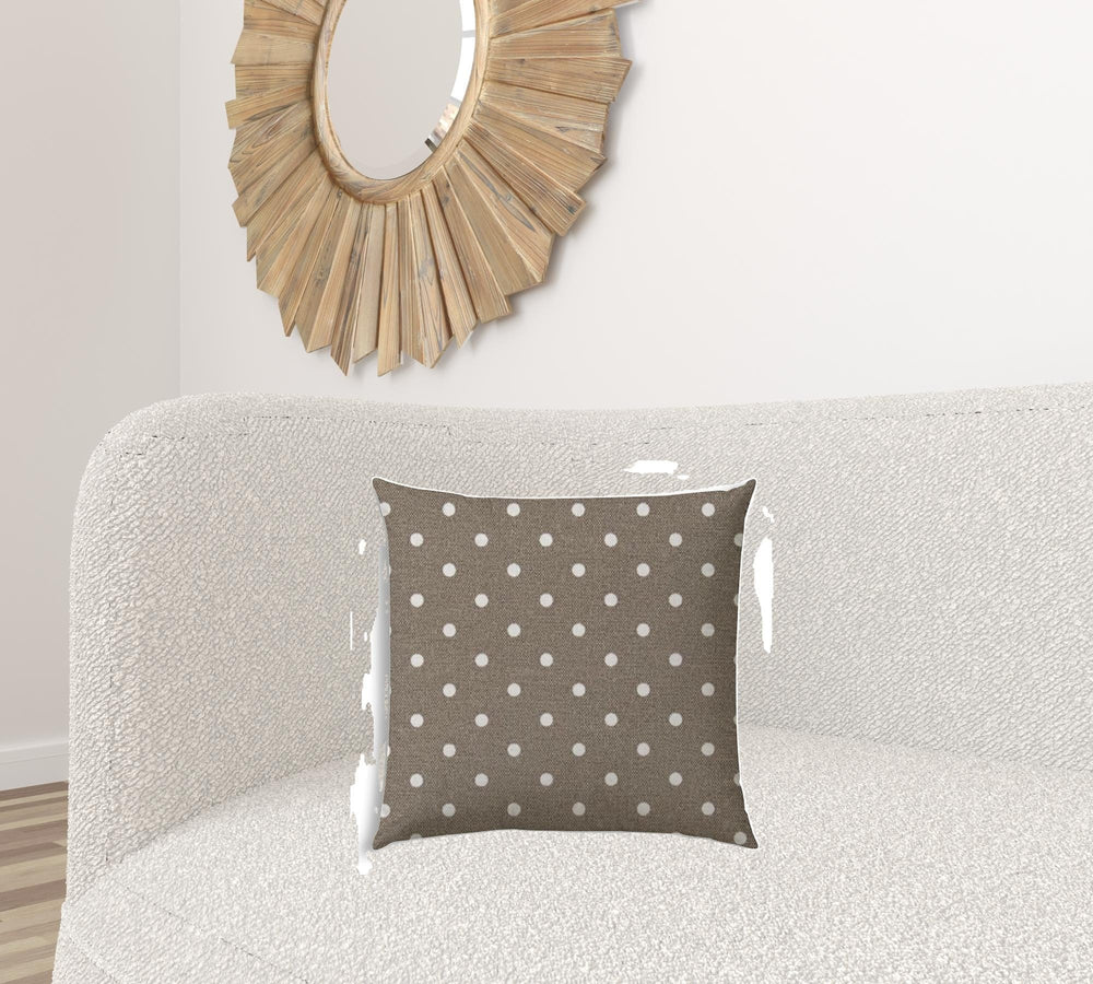 20" X 20" Taupe And White Blown Seam Polka Dots Throw Indoor Outdoor Pillow - Homeroots - Flyclothing LLC