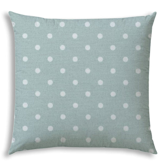 20" X 20" Seafoam And White Blown Seam Polka Dots Throw Indoor Outdoor Pillow - Homeroots