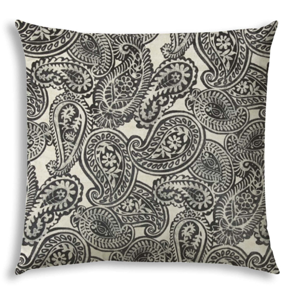 20" X 20" Gray And Cream Blown Seam Paisley Throw Indoor Outdoor Pillow - Homeroots - Flyclothing LLC