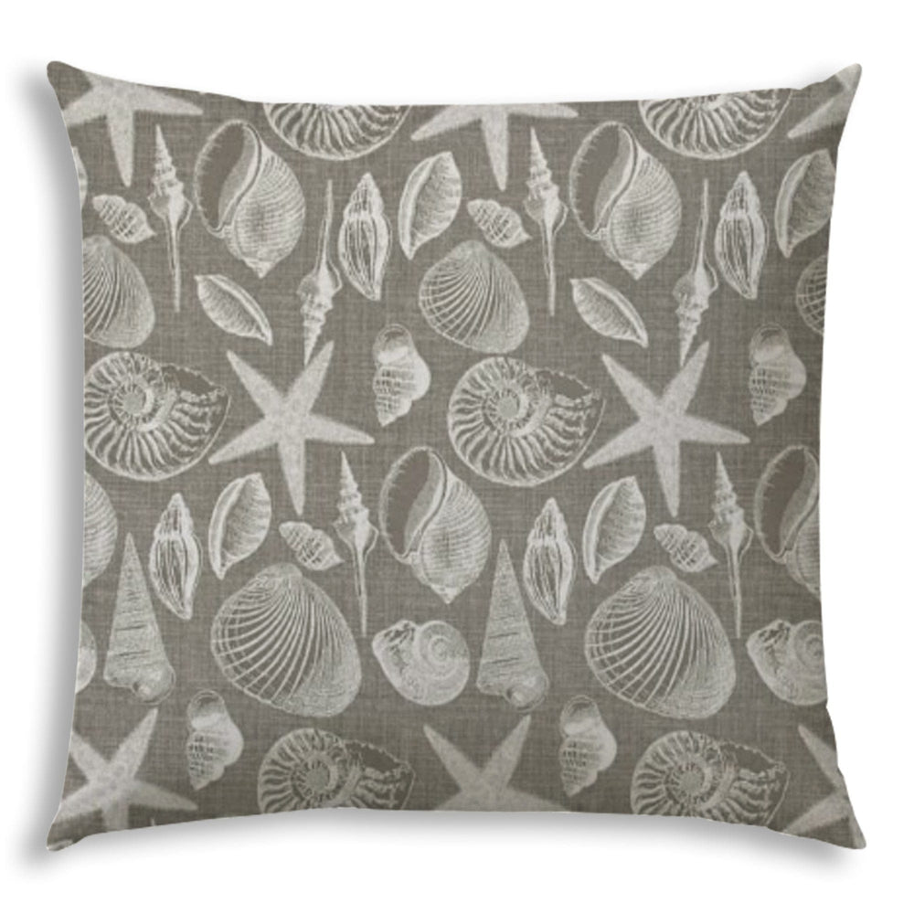 20" X 20" Cream And Gray Seashells Blown Seam Nautical Throw Indoor Outdoor Pillow - Homeroots - Flyclothing LLC