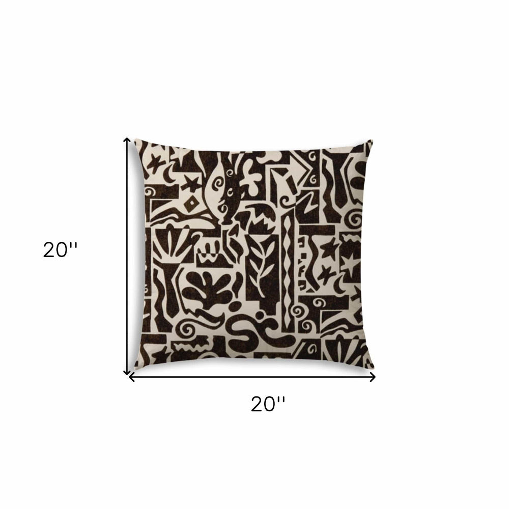 20" X 20" Black and Off White Southwestern Indoor Outdoor Throw Pillow With No Decorative Addition - Homeroots