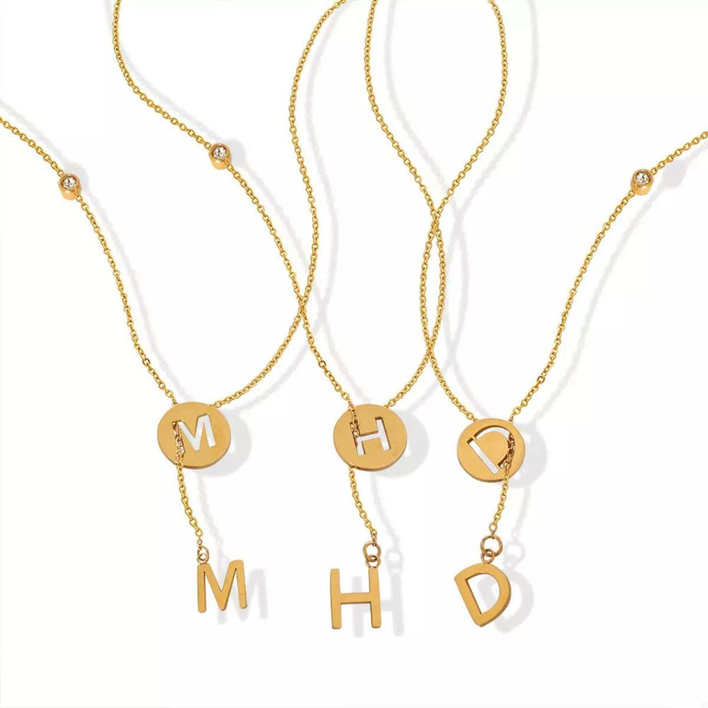 18K Gold-Plated Titanium Steel Letter Pendant Necklace - Trendsi - Flyclothing LLC