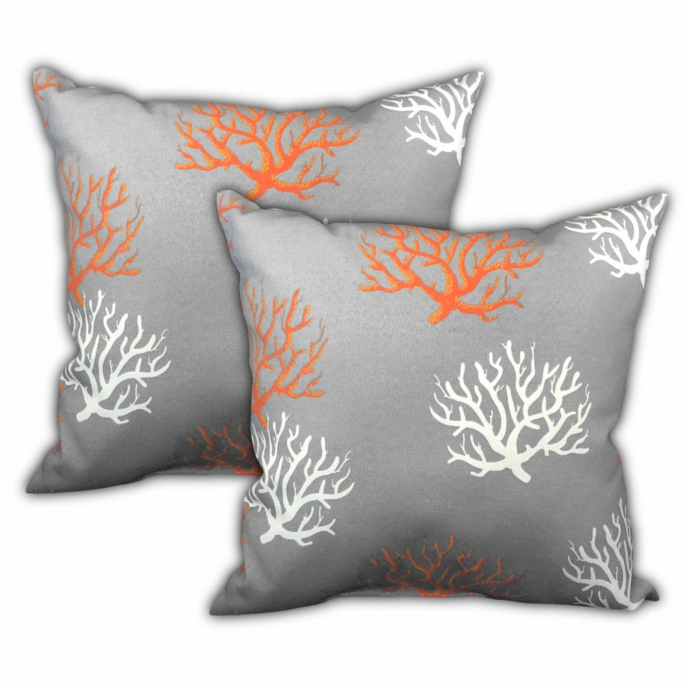 Set Of Three 18" X 18" Gray And White Corals Blown Seam Nautical Throw Indoor Outdoor Pillow - Homeroots - Flyclothing LLC