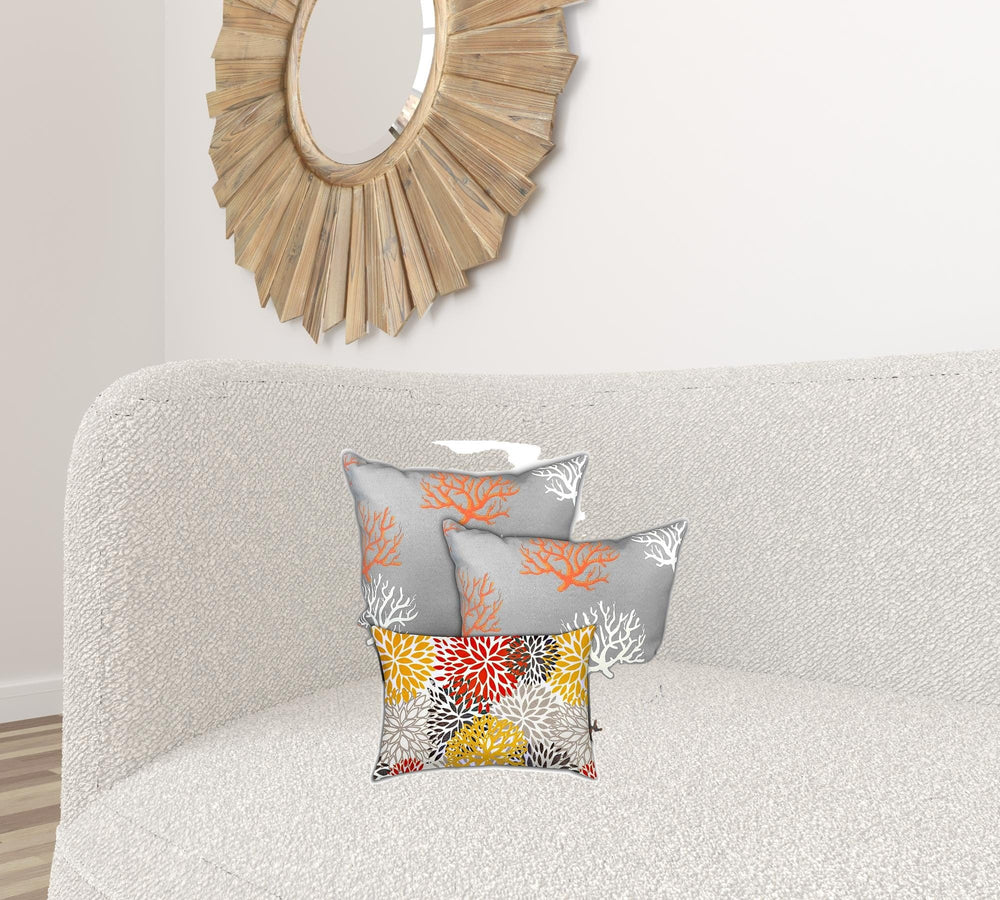 Set Of Three 18" X 18" Gray And White Corals Blown Seam Nautical Throw Indoor Outdoor Pillow - Homeroots - Flyclothing LLC
