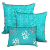 Set Of Three 18" X 18" Ocean Blue And White Corals Blown Seam Coastal Throw Indoor Outdoor Pillow - Homeroots