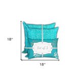 Set Of Three 18" X 18" Ocean Blue And White Corals Blown Seam Coastal Throw Indoor Outdoor Pillow - Homeroots