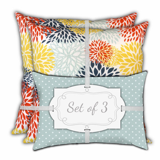 Set Of Three 18" X 18" Seafoam And White Blown Seam Floral Throw Indoor Outdoor Pillow - Homeroots