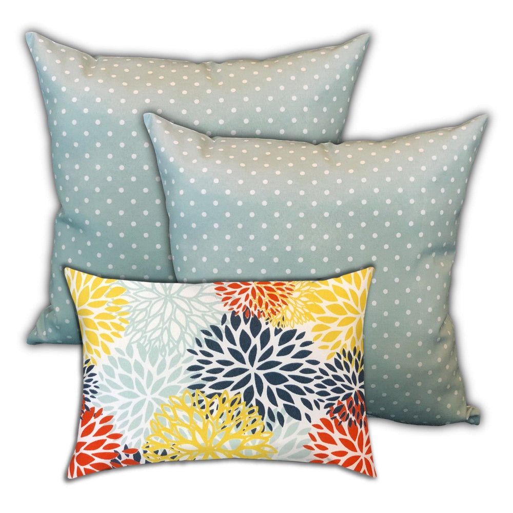 Set Of Three 18" X 18" Seafoam And White Blown Seam Polka Dots Throw Indoor Outdoor Pillow - Homeroots - Flyclothing LLC