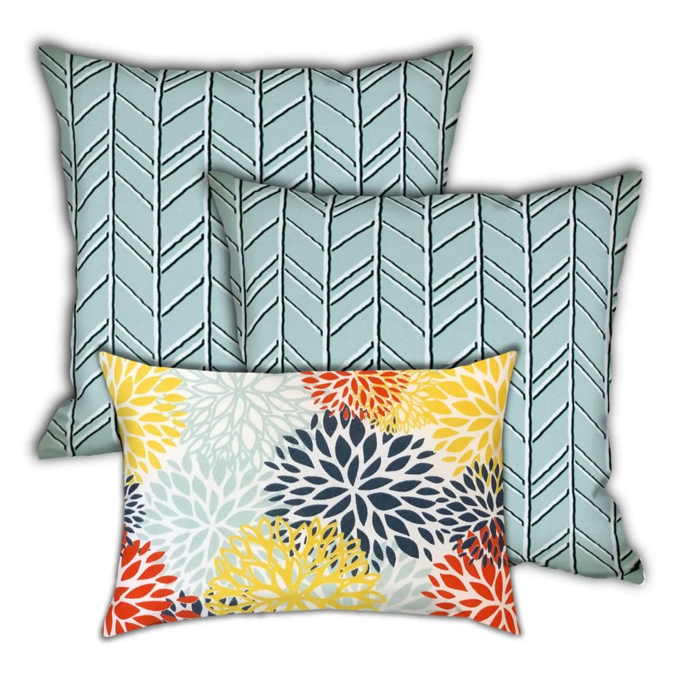 Set Of Three 18" X 18" Seafoam And White Blown Seam Floral Throw Indoor Outdoor Pillow - Homeroots - Flyclothing LLC