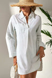 Striped Johnny Collar Long Sleeve Mini Shirt Dress - Trendsi - Flyclothing LLC