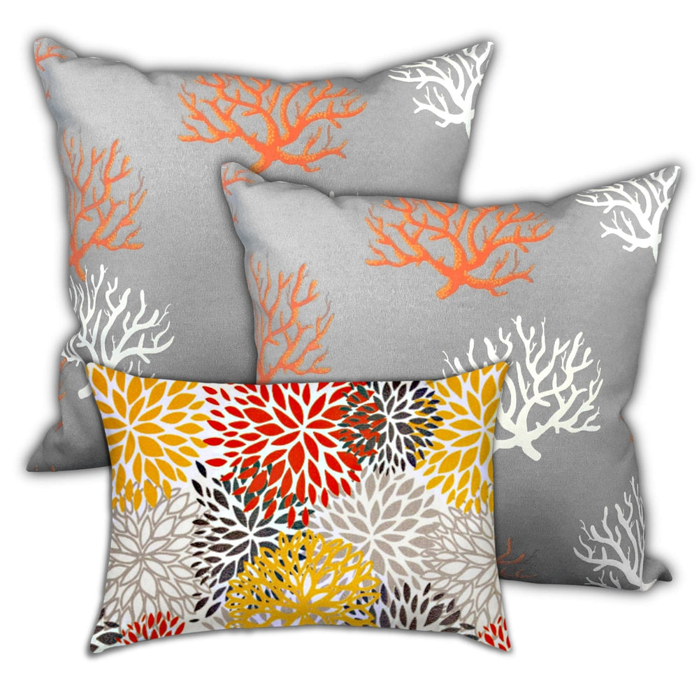 Set Of Three 18" X 18" Gray And White Corals Zippered Coastal Throw Indoor Outdoor Pillow - Homeroots - Flyclothing LLC