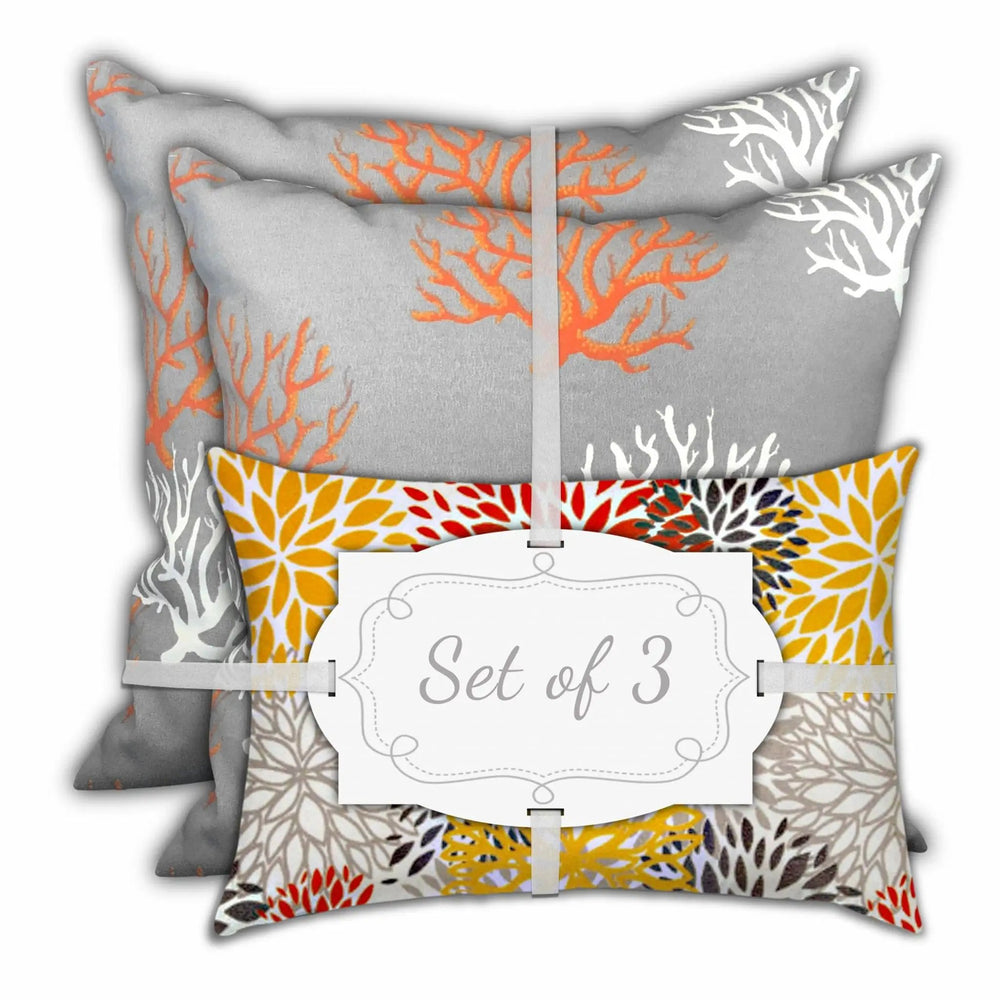 Set Of Three 18" X 18" Gray And White Corals Zippered Coastal Throw Indoor Outdoor Pillow - Homeroots - Flyclothing LLC