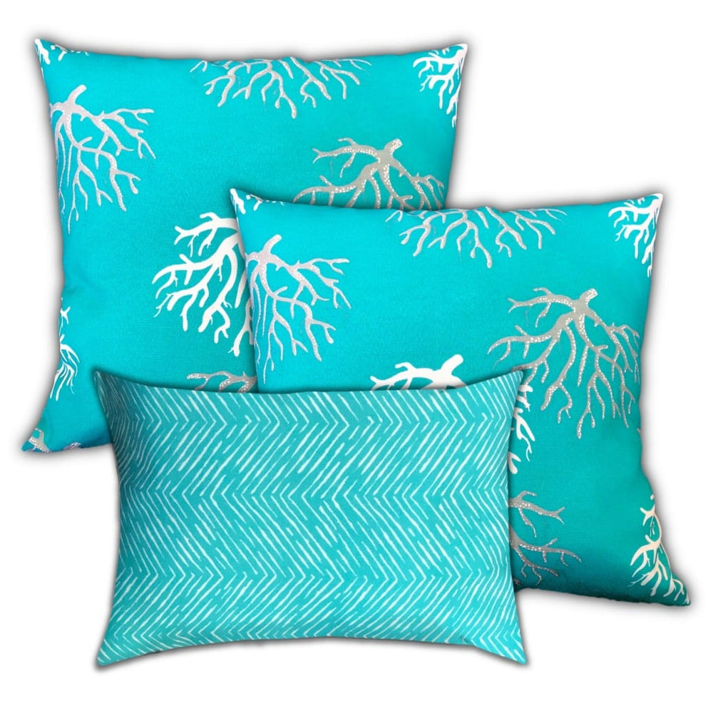 18" X 18" Ocean Blue And White Corals Zippered Coastal Throw Indoor Outdoor Pillow - Homeroots - Flyclothing LLC