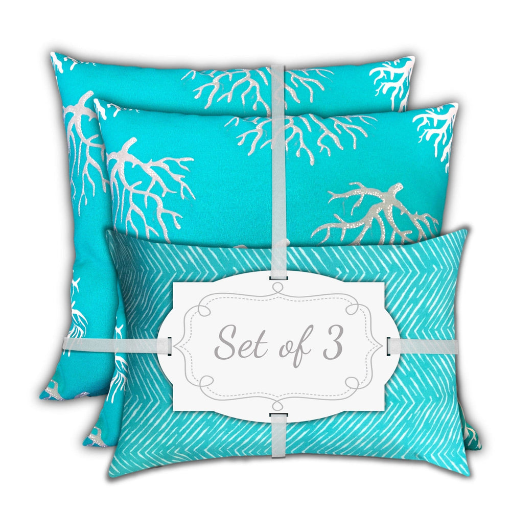 18" X 18" Ocean Blue And White Corals Zippered Coastal Throw Indoor Outdoor Pillow - Homeroots - Flyclothing LLC