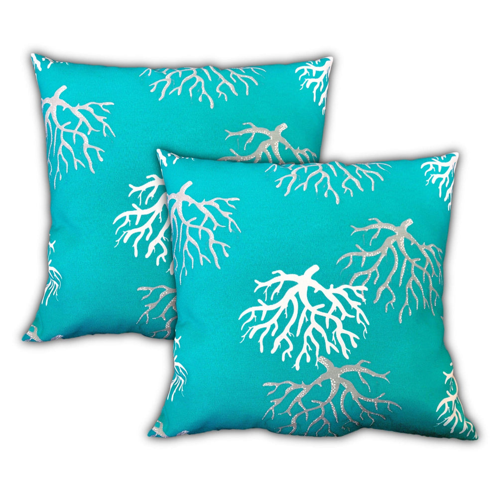 18" X 18" Ocean Blue And White Corals Zippered Coastal Throw Indoor Outdoor Pillow - Homeroots - Flyclothing LLC