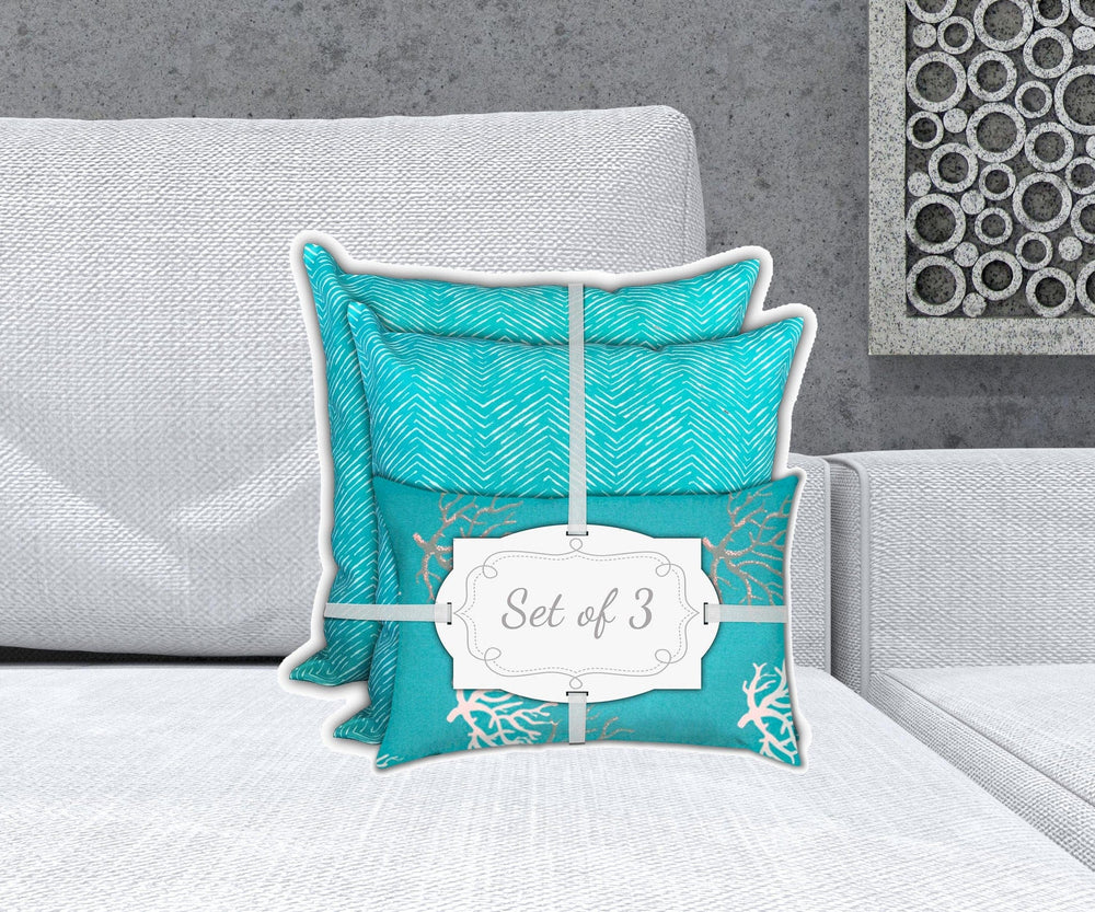 18" X 18" Ocean Blue And White Zippered Chevron Throw Indoor Outdoor Pillow - Homeroots