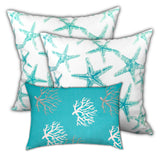 18" X 18" Ocean Blue And White Starfish Zippered Coastal Throw Indoor Outdoor Pillow - Homeroots - Flyclothing LLC