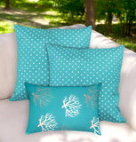 Set of Three Aqua and White Coral Polka Dot Indoor Outdoor Throw Pillow - Homeroots - Flyclothing LLC