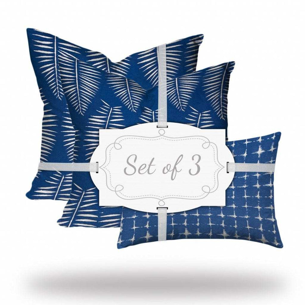 Set of 3 Blue Leaf Indoor Outdoor Sewn Pillows - Homeroots - Flyclothing LLC