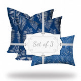 Set Of Three 20" X 20" Blue And White Blown Seam Coastal Throw Indoor Outdoor Pillow - Homeroots - Flyclothing LLC