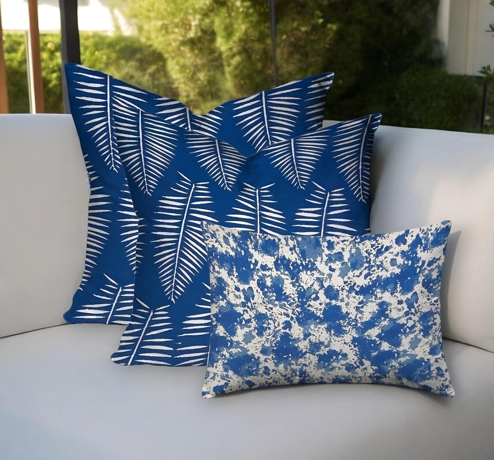 Set of Three 20" Blue and White Botanical Indoor Outdoor Throw Pillow - Homeroots