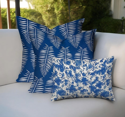 Set of Three 20" Blue and White Botanical Indoor Outdoor Throw Pillow - Homeroots