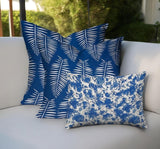 Set of Three 20" Blue and White Botanical Indoor Outdoor Throw Pillow - Homeroots