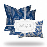 Set Of Three 20" X 20" Blue And White Enveloped Coastal Throw Indoor Outdoor Pillow - Homeroots - Flyclothing LLC