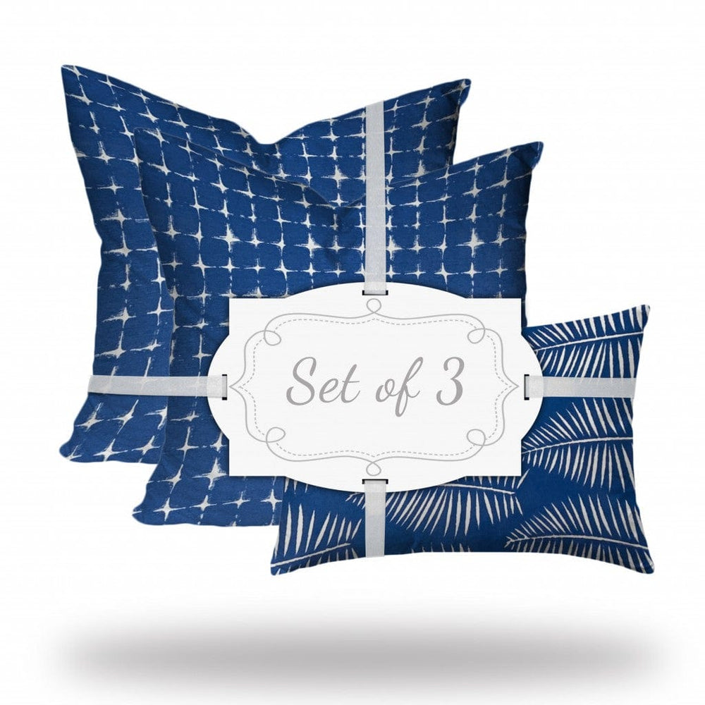 Set Of Three 20" X 20" Blue And White Blown Seam Gingham Throw Indoor Outdoor Pillow - Homeroots - Flyclothing LLC