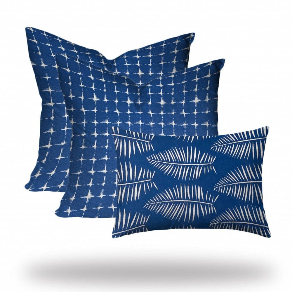 Set Of Three 20" X 20" Blue And White Enveloped Gingham Throw Indoor Outdoor Pillow - Homeroots - Flyclothing LLC