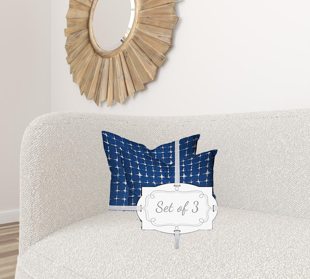 Set Of Three 20" X 20" Blue And White Enveloped Gingham Throw Indoor Outdoor Pillow - Homeroots - Flyclothing LLC