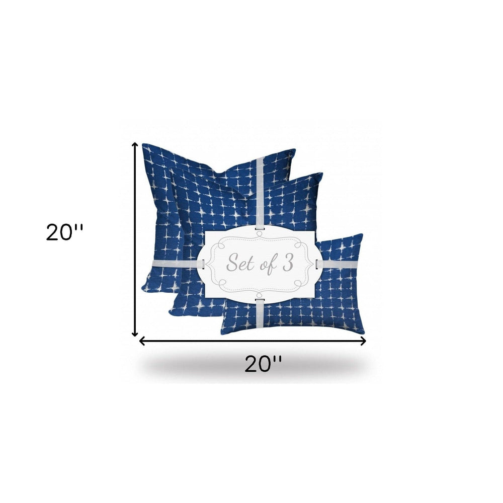 Set Of Three 20" X 20" Blue And White Zippered Gingham Throw Indoor Outdoor Pillow - Homeroots - Flyclothing LLC