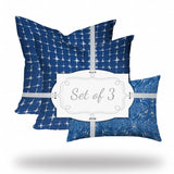 Set Of Three 20" X 20" Blue And White Blown Seam Gingham Throw Indoor Outdoor Pillow - Homeroots - Flyclothing LLC