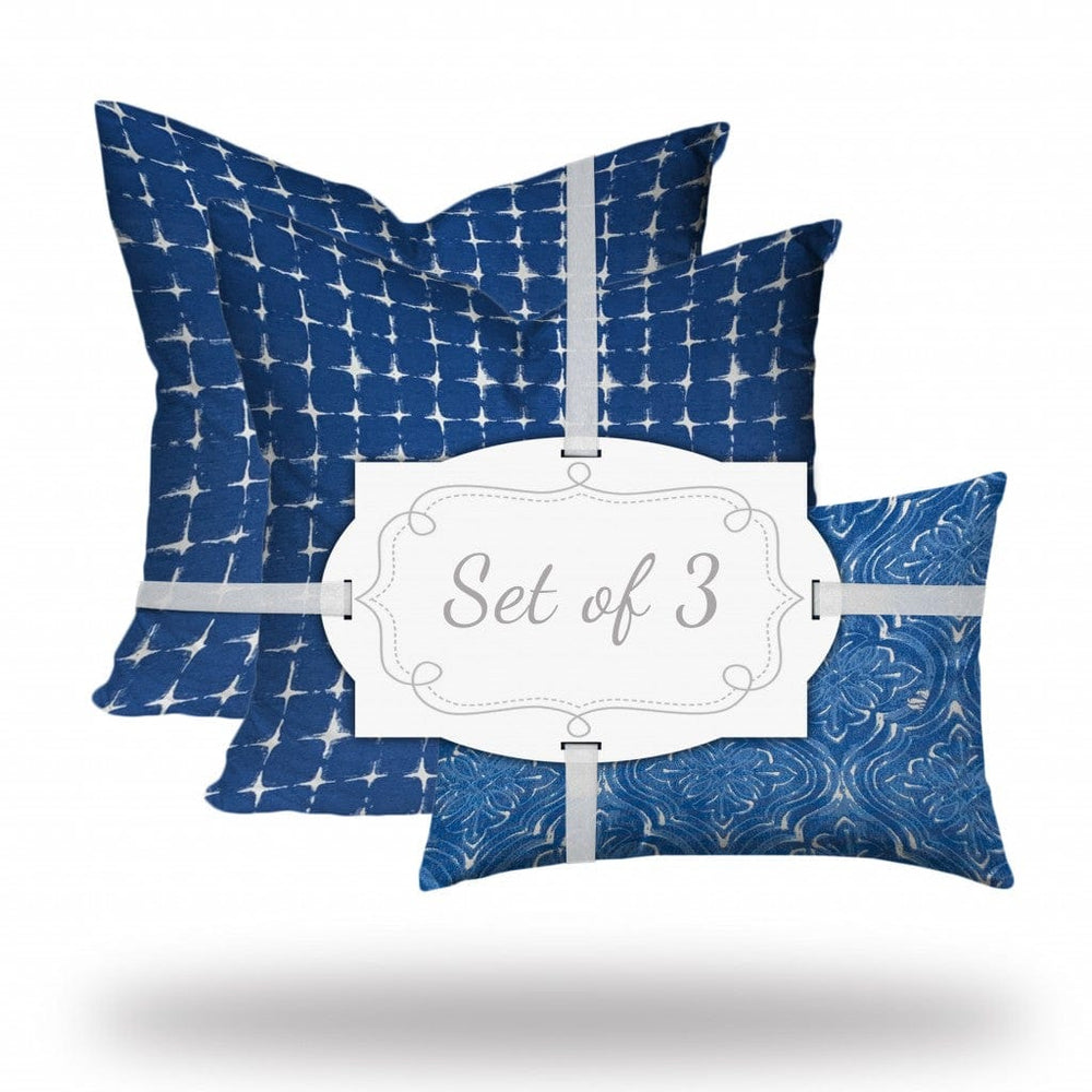 Set Of Three 20" X 20" Blue And White Enveloped Gingham Throw Indoor Outdoor Pillow - Homeroots - Flyclothing LLC