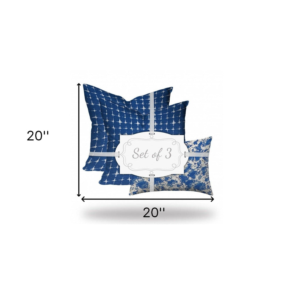 Set Of Three 20" X 20" Blue And White Blown Seam Coastal Throw Indoor Outdoor Pillow - Homeroots - Flyclothing LLC