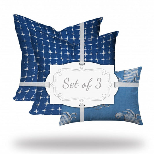 Set Of Three 20" X 20" Blue And White Zippered Coastal Throw Indoor Outdoor Pillow - Homeroots