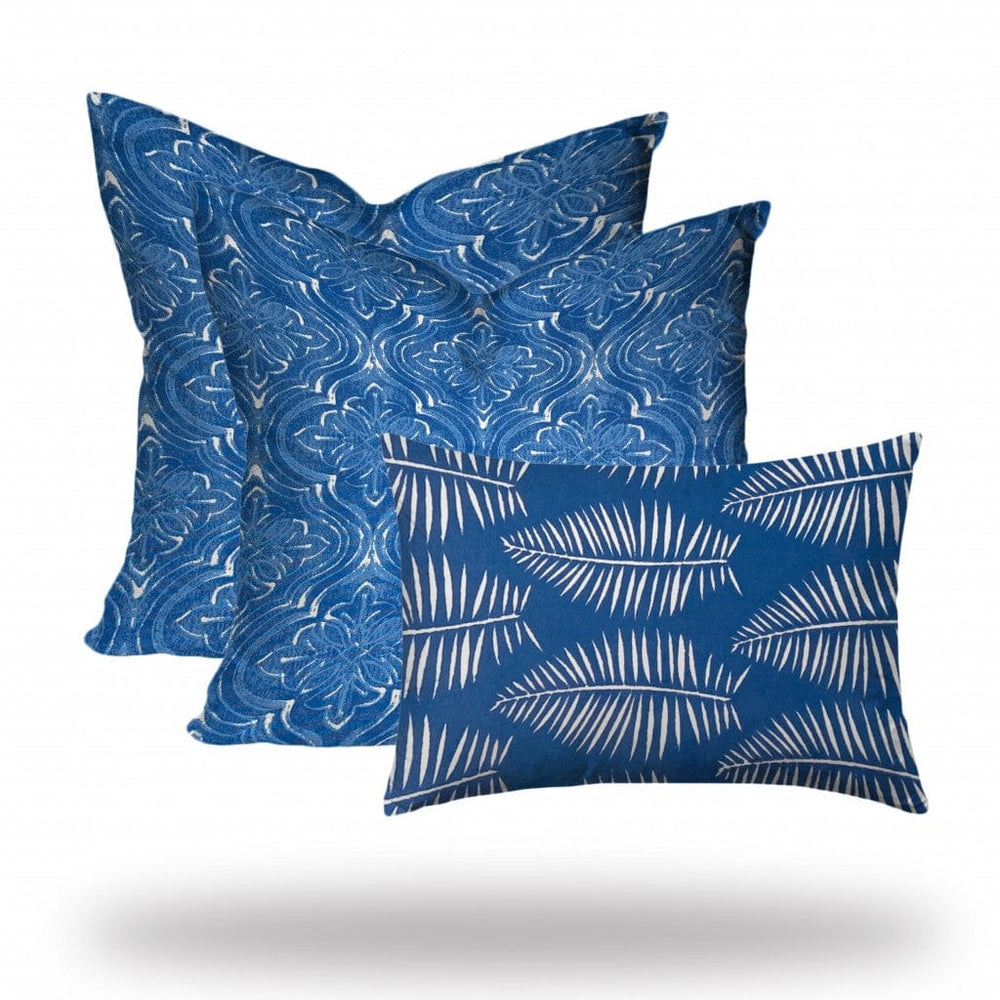 Set Of Three 20" X 20" Blue And White Blown Seam Coastal Throw Indoor Outdoor Pillow - Homeroots - Flyclothing LLC