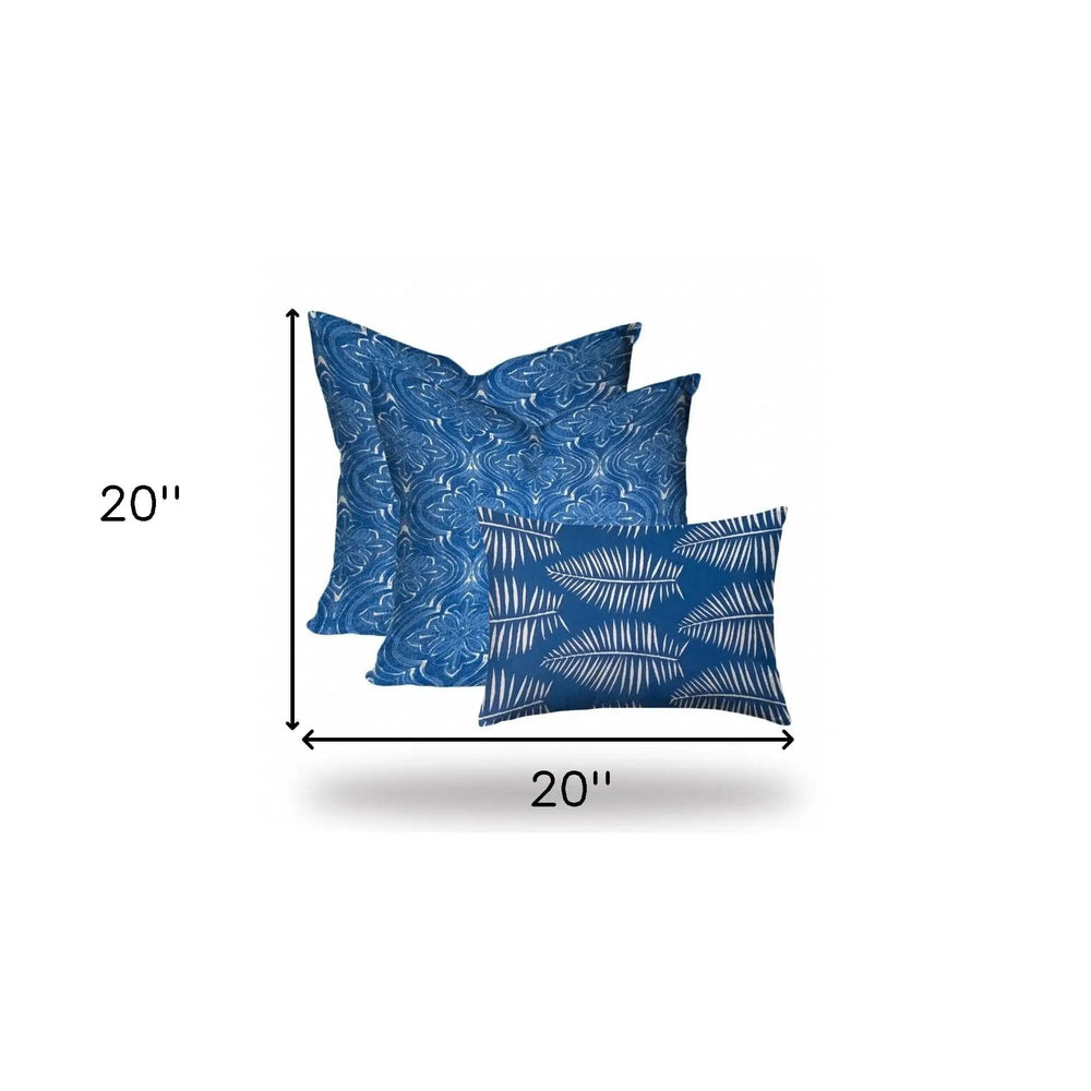 Set Of Three 20" X 20" Blue And White Blown Seam Coastal Throw Indoor Outdoor Pillow - Homeroots - Flyclothing LLC