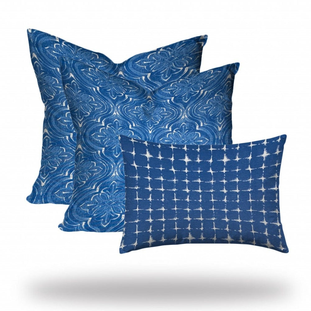 Set Of Three 20" X 20" Blue And White Enveloped Coastal Throw Indoor Outdoor Pillow - Homeroots - Flyclothing LLC
