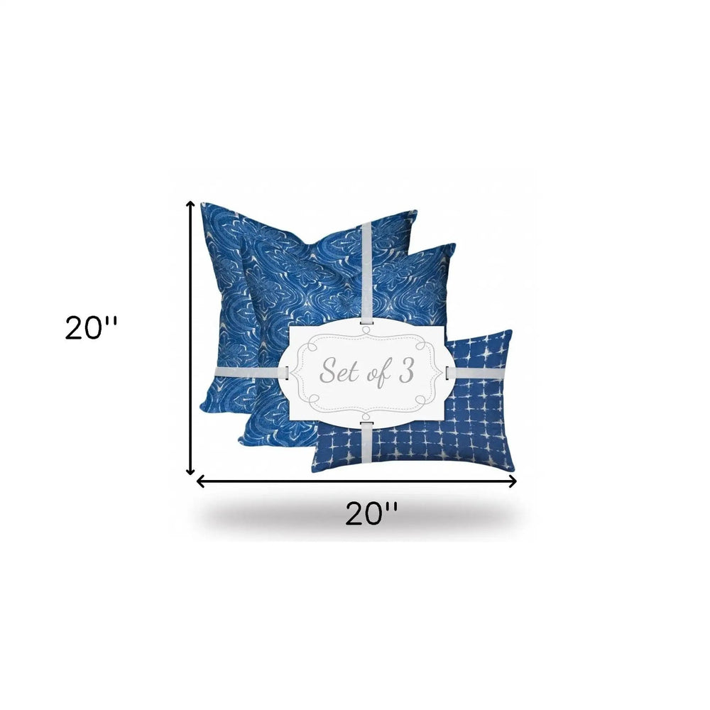 Set Of Three 20" X 20" Blue And White Enveloped Coastal Throw Indoor Outdoor Pillow - Homeroots - Flyclothing LLC