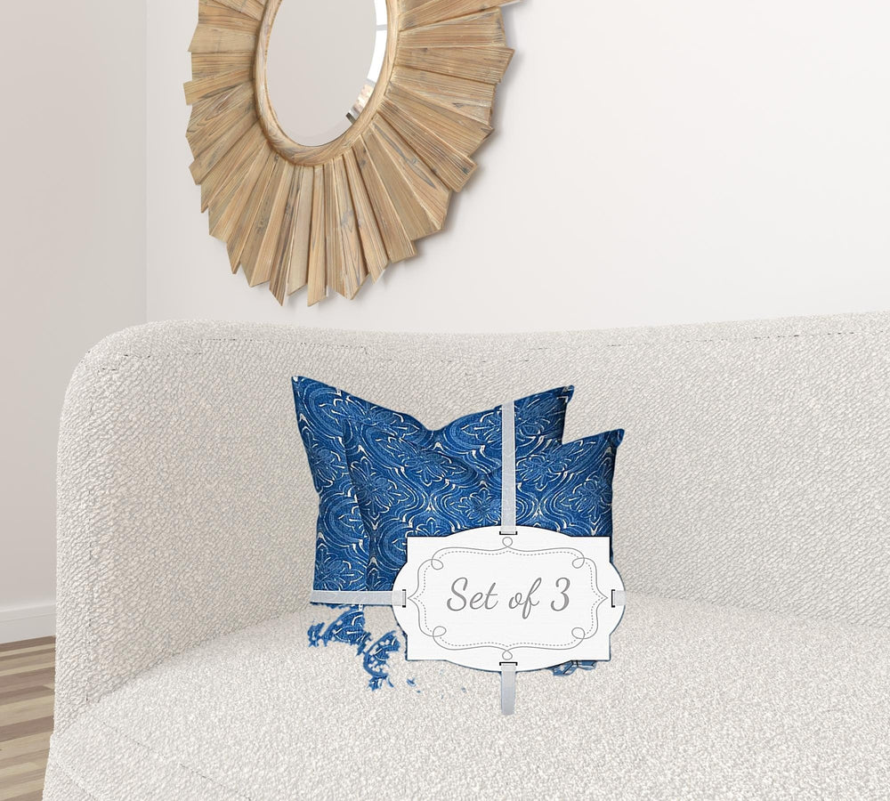 Set Of Three 20" X 20" Blue And White Enveloped Coastal Throw Indoor Outdoor Pillow - Homeroots - Flyclothing LLC