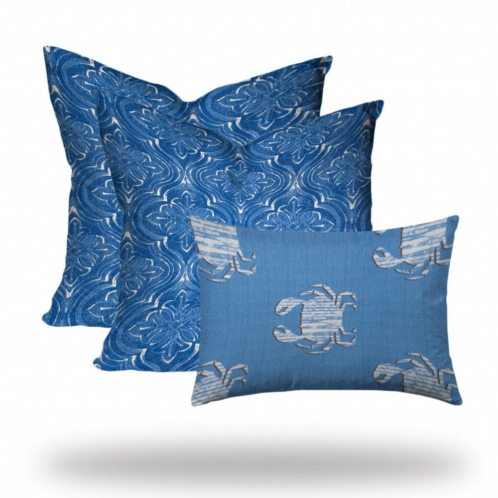 Set Of Three 20" X 20" Blue And White Zippered Coastal Throw Indoor Outdoor Pillow - Homeroots - Flyclothing LLC