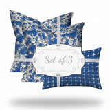 Set Of Three 20" X 20" Blue And White Blown Seam Coastal Throw Indoor Outdoor Pillow - Homeroots - Flyclothing LLC