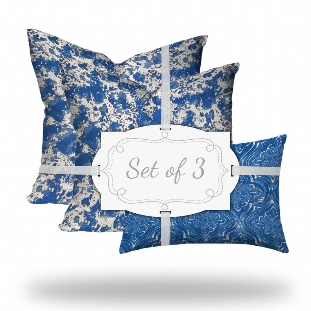 Set Of Three 20" X 20" Blue And White Blown Seam Coastal Throw Indoor Outdoor Pillow - Homeroots - Flyclothing LLC