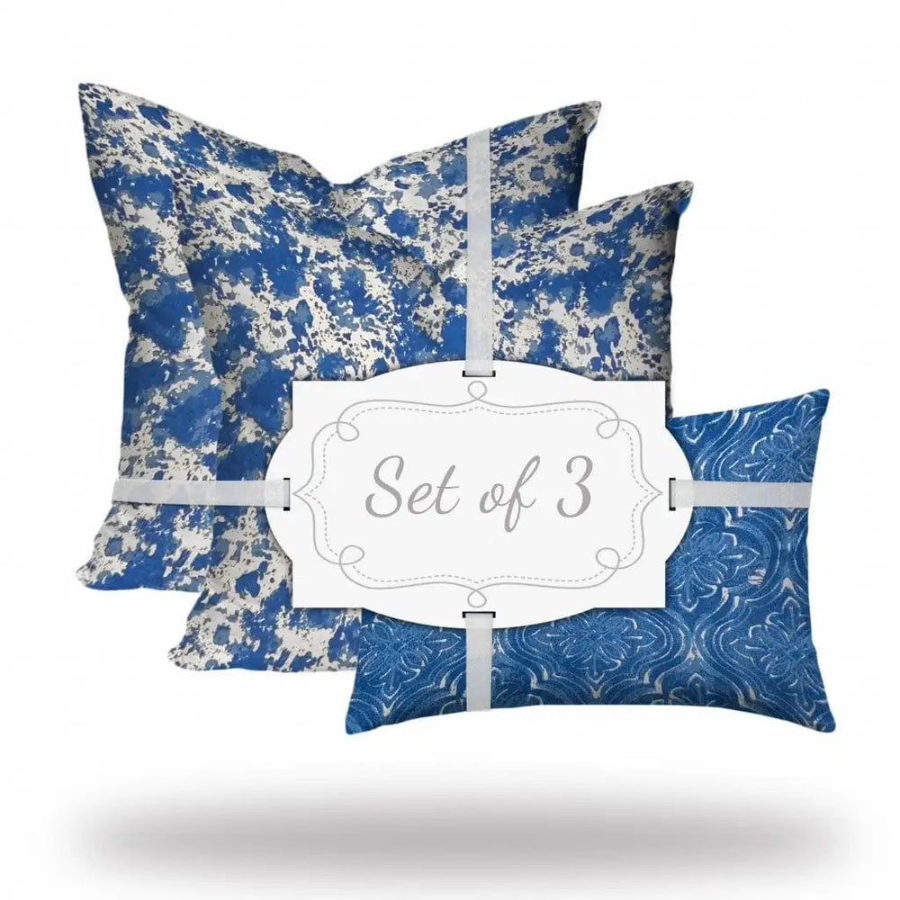 Set Of Three 20" X 20" Blue And White Enveloped Coastal Throw Indoor Outdoor Pillow - Homeroots - Flyclothing LLC
