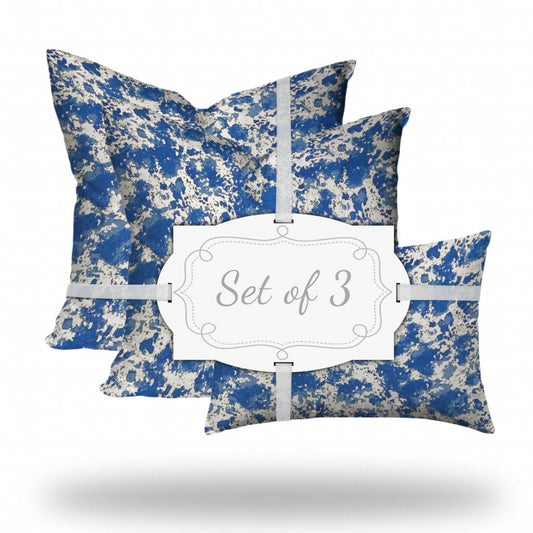 Set Of Three 20" X 20" Blue And White Blown Seam Coastal Throw Indoor Outdoor Pillow - Homeroots